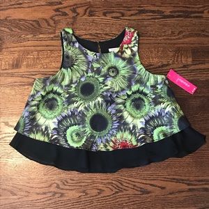 🎽2 Layer Cropped Halter Sunflower Print Blouse